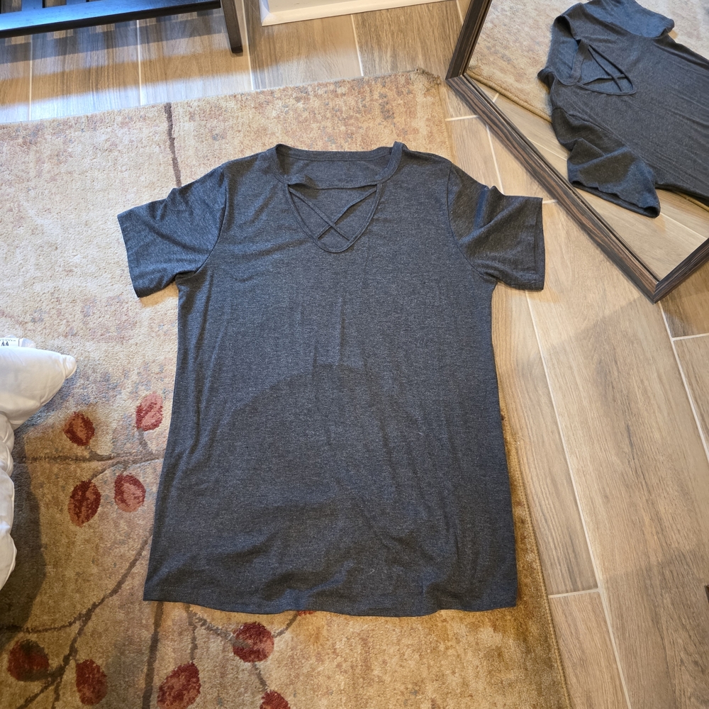 Gray Crisscross Neck T-Shirt